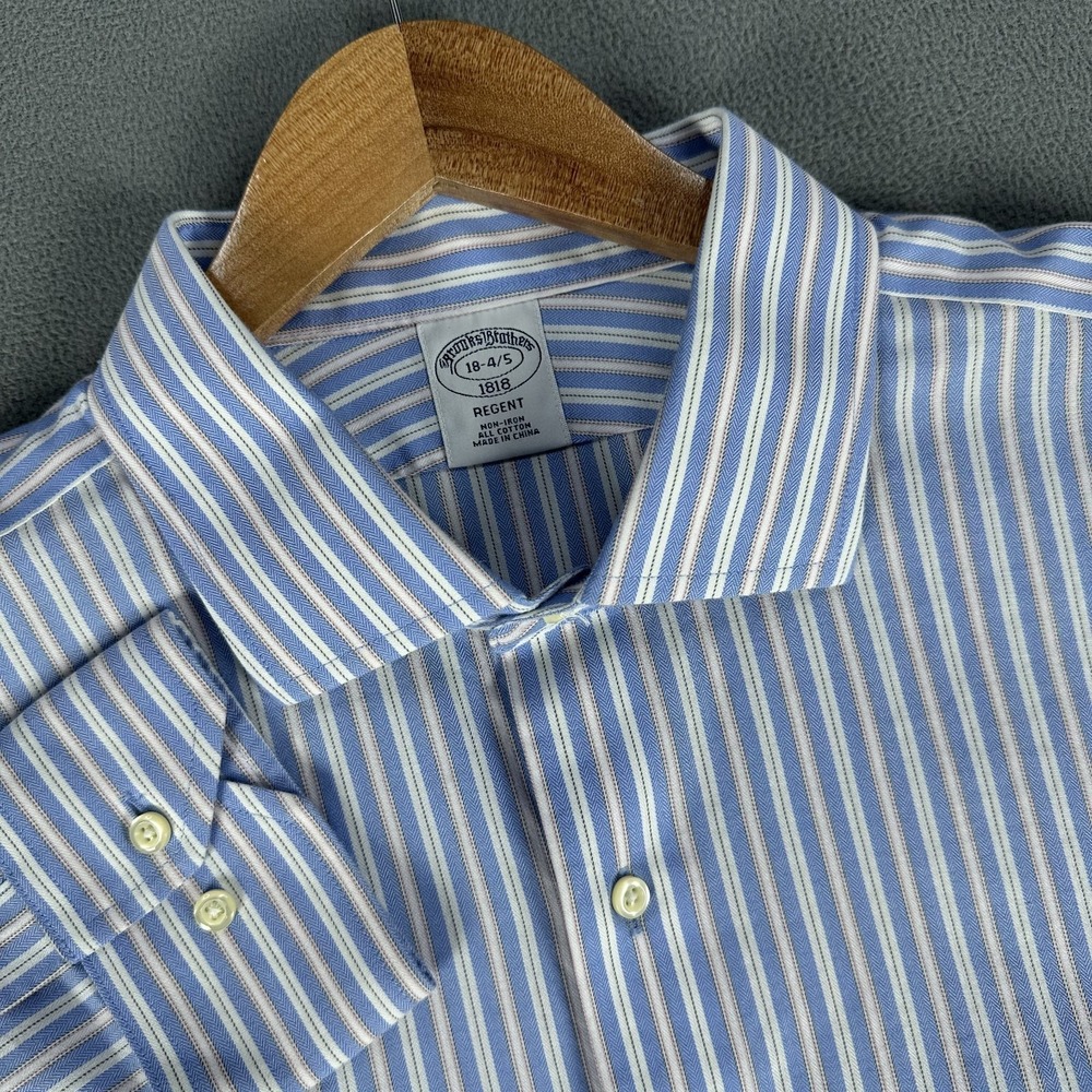 Brooks Brothers Shirt 18 Blue Vertical Stripe‎ Nautical Regent Prep Old Money